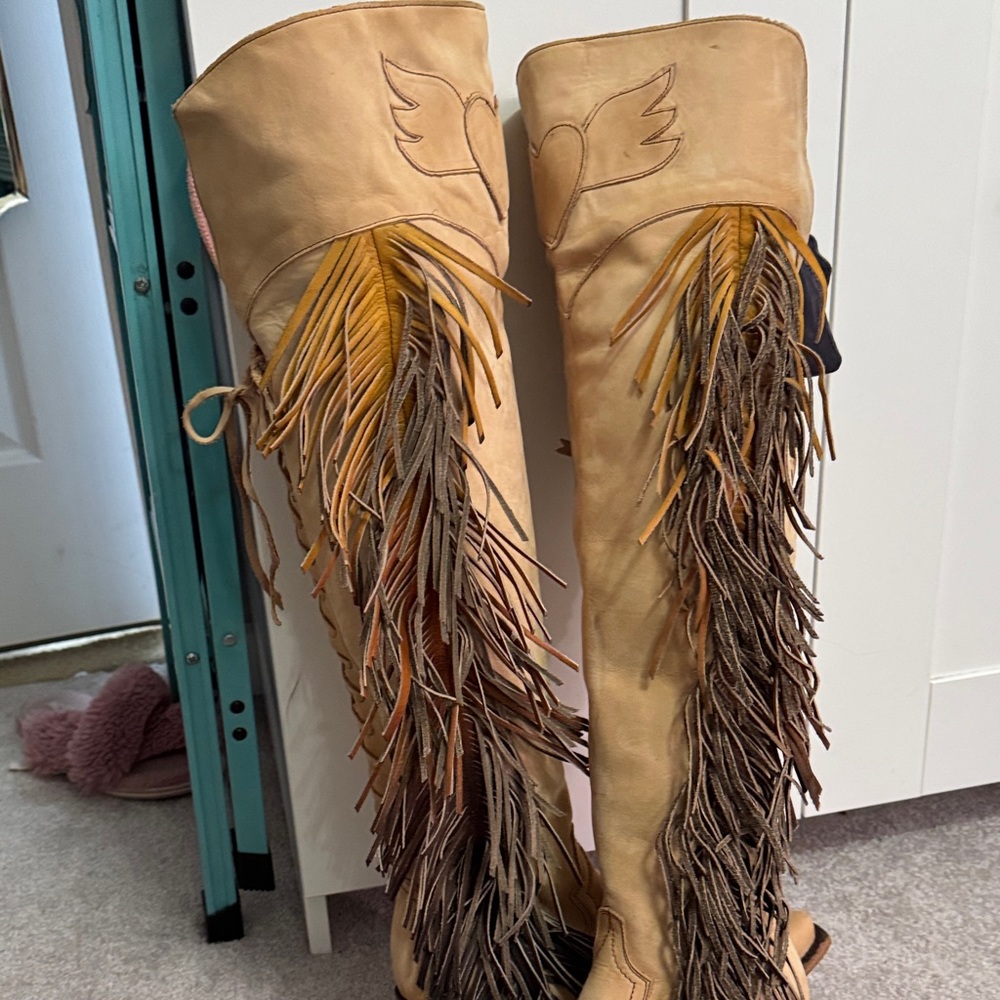 Gypsy Junkies tan fringe OTK BOOT - Picture 5 of 10